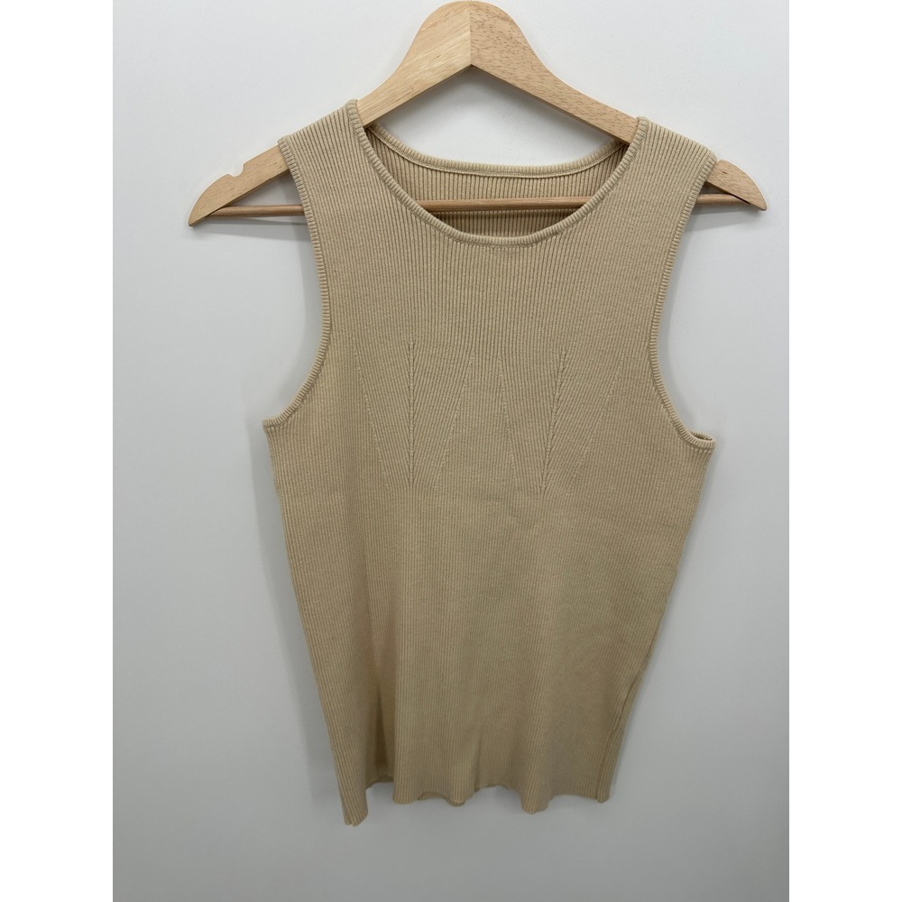 Lillusory Womens Beige‎ Ribbed Knit Sleeveless Minimal Tank Top Sz XL Fitted